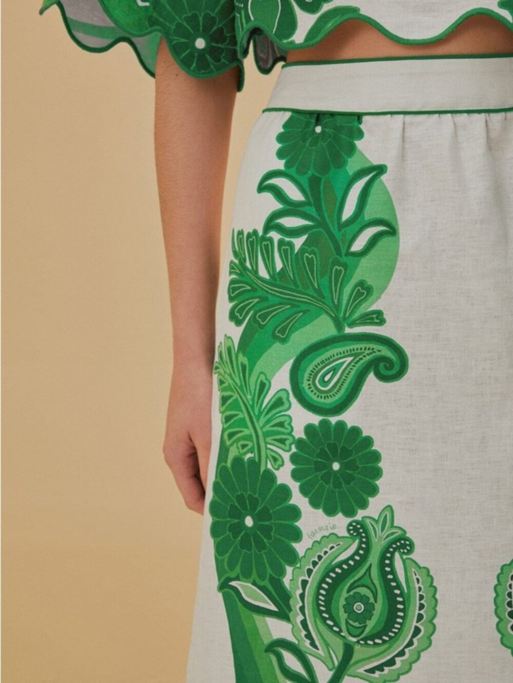 Farm Rio Linen Festival Green Midi Skirt *BRAND NEW WITHOUT TAGS* - Picture 12 of 13